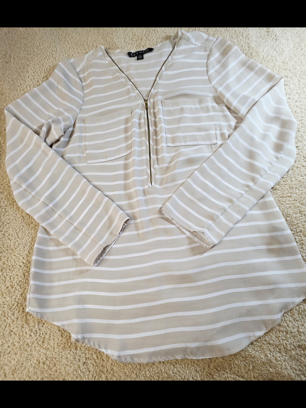 Zac & Rachel Beige and White Striped Zip-Front Tunic